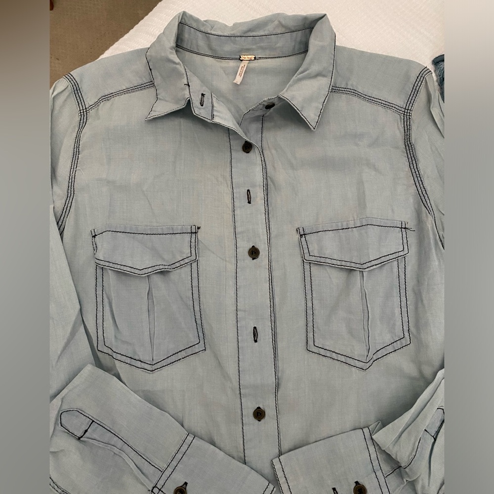 Free People Cotton Denim Button-down